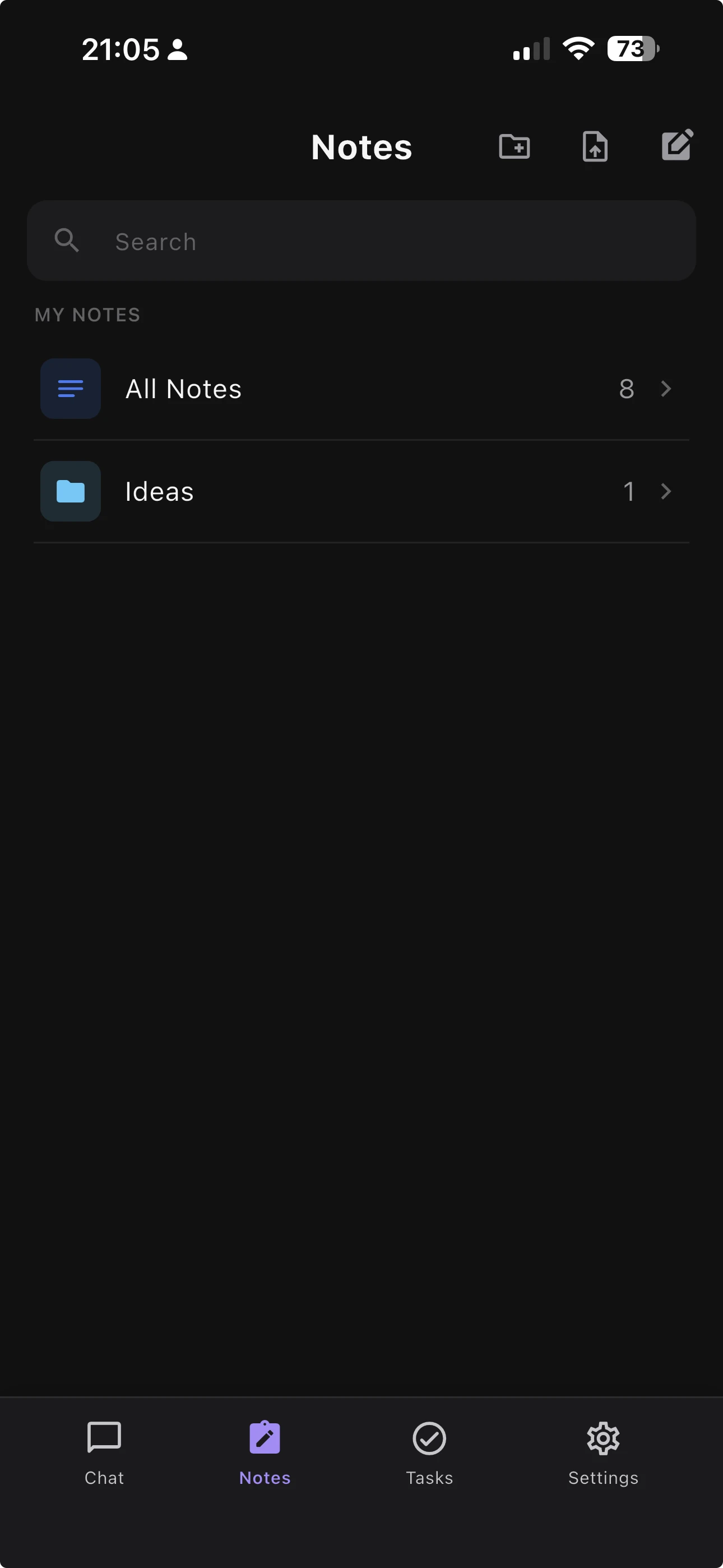 Notes screen